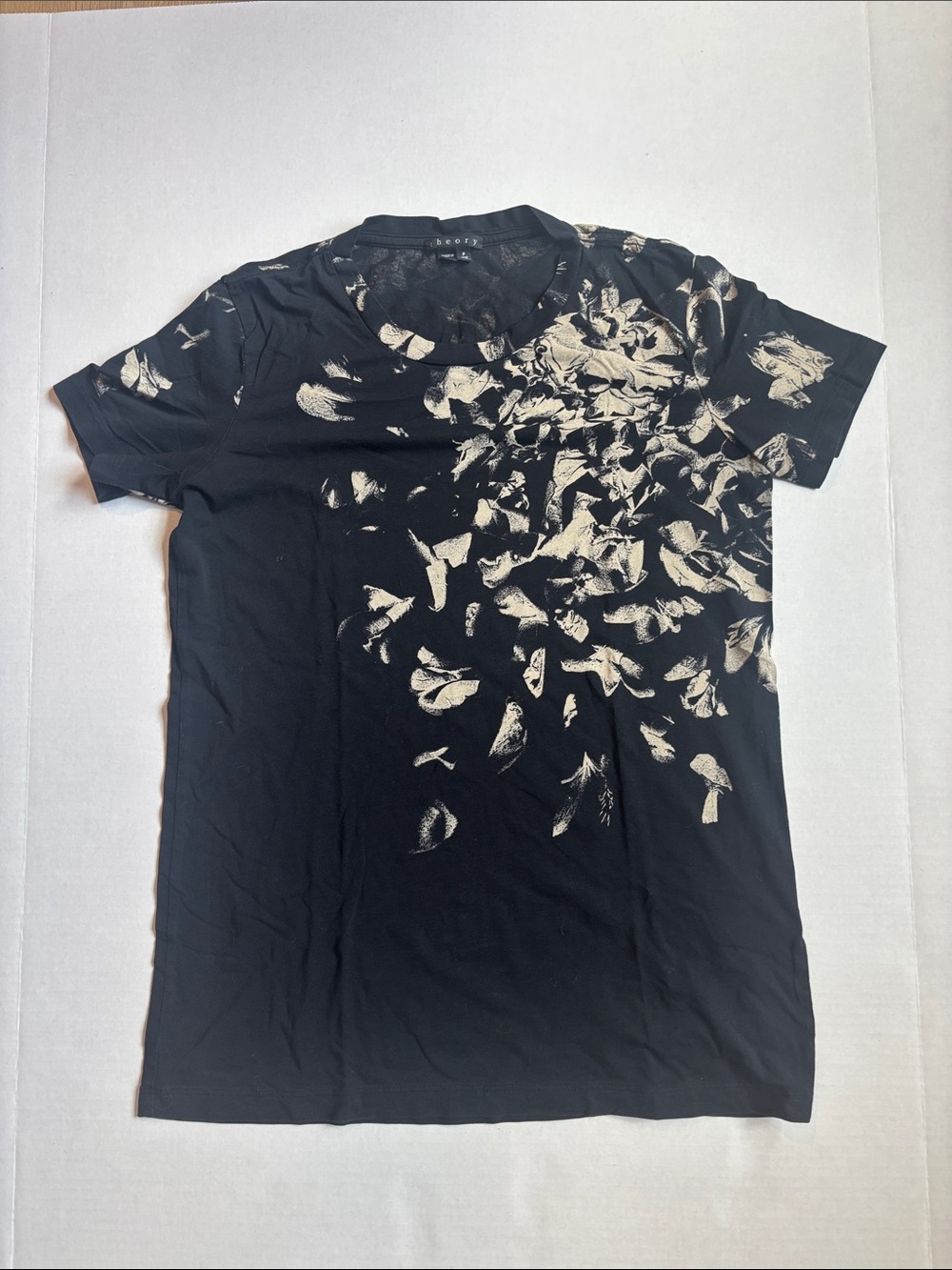 Theory Black Floral Print Tee Top Size P Cotton Stretch